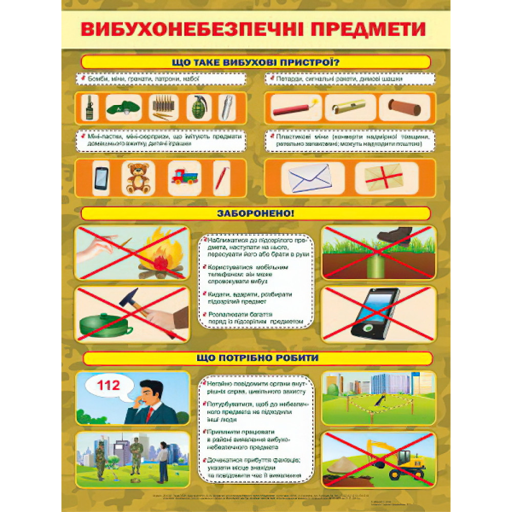 Плакат шкiльний Підручники і посібники Вибухонебезпечні предмети Плакат шкiльний Підручники і посібники Вибухонебезпечні предмети