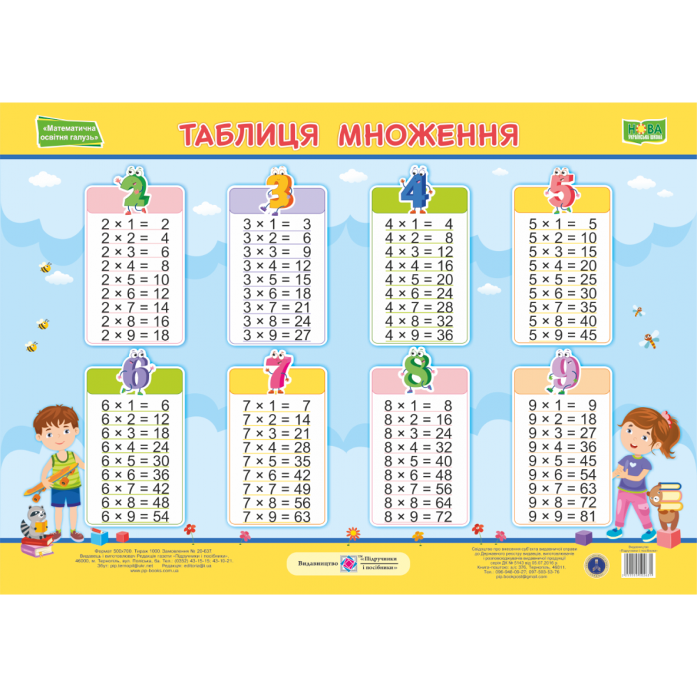Шкільний плакат Підручники і посібники Таблиця множення (горизонтальна) ф. А2 Шкільний плакат Підручники і посібники Таблиця множення (горизонтальна) ф. А2