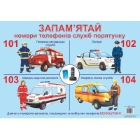 Плакат шкільний Підручники і посібники Номери телефонів служб порятунку Формат: А3