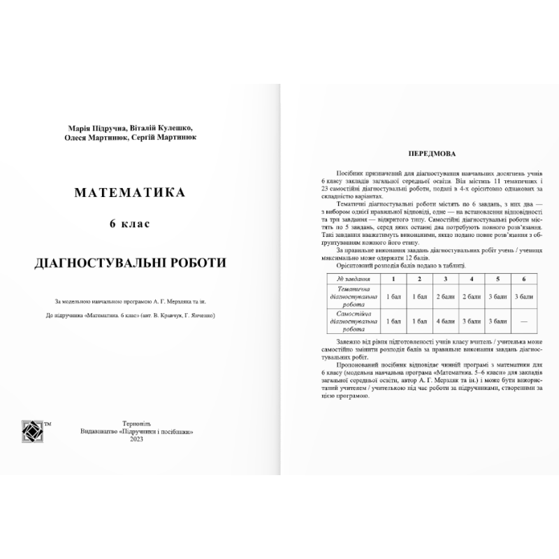 НУШ  Діагностувальні роботи Пiдручники i посiбники Математика 6 клас до підручника Кравчука