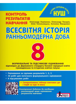 НУШ Всесвітня історія. 8 клас. Тестовий контроль результатів навчання + Оцінювання за групами результатів Літера Охріменко, Панарін та ін. (2025 рік)