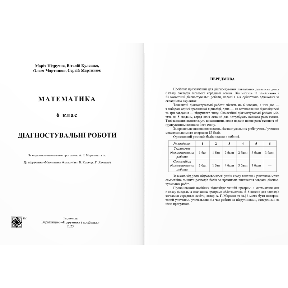 НУШ  Діагностувальні роботи Пiдручники i посiбники Математика 6 клас до підручника Кравчука