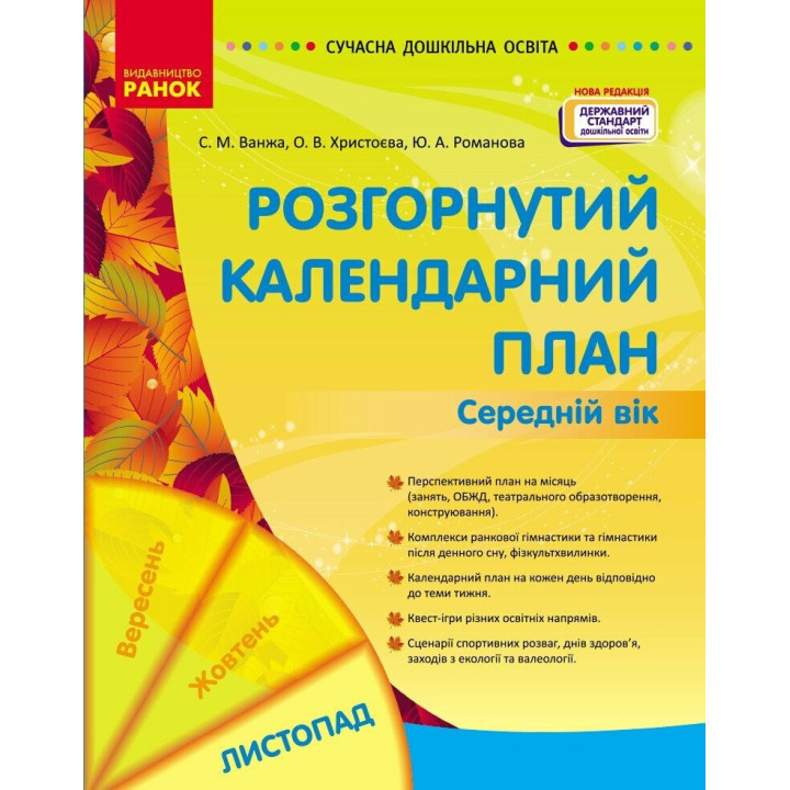 Сучасна дошкільна освіта Ранок Розгорнутий календарний план ЛИСТОПАД Середній вік (2024 рік)